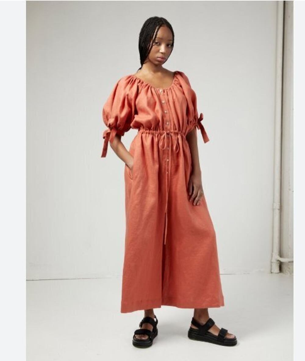 ELIZA FAULKNER Sz XS/S Burnt Orange Terracotta Linen Jumpsuit